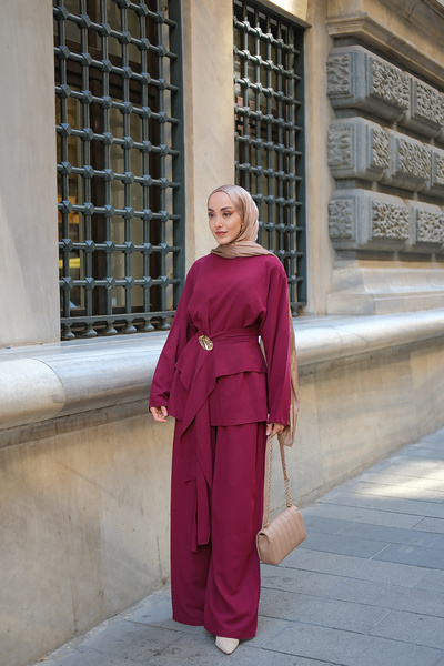 LOCCO Women's Belt Detail Suit Burgundy