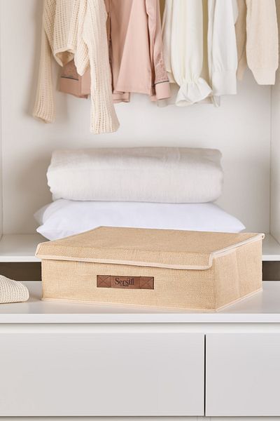 Serstil Under Bed Large Size Duvet Cover and Blanket Storage Box with Lid - Jute Fabric Closet Organizer