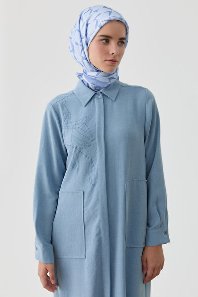 Tuğba Mizan Twill İpek Eşarp - Açık Mavi
