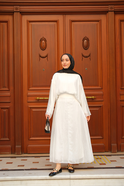 LOCCO Women's Self Patterned Double Suit White