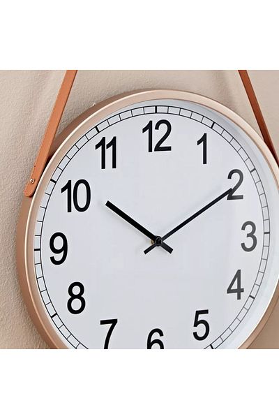 Home Box Saratoga Wall Clock with Leather - 38x4 cm