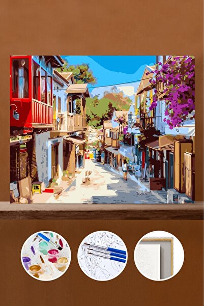 Pastelya Sayılarla Boyama Seti Çerçeveli Kasnaklı Kaş Sokakları 40x50 cm