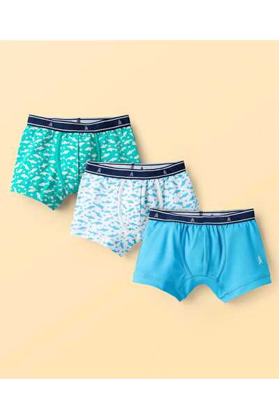 Pine kids Cotton Elastane Knit Trunks with Fish Print Pack of 3 - Assorted