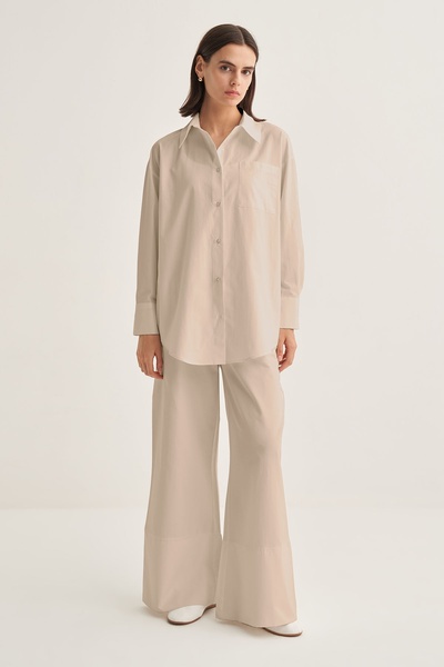 EBU Prive Women's Poplin Shirt Pants Suit Beige