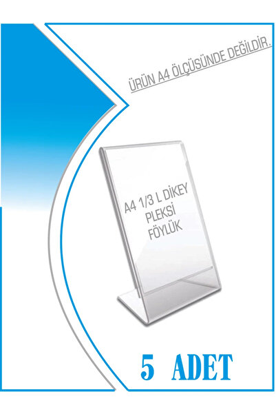 KrcDisplay Kıraç Reklam 1/3 A4 (10.5x21) Masaüstü L Tipi Dikey Pleksi Föylük Broşürlük Fiyatlık 5 Adet