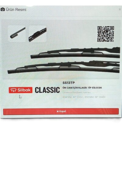 Silbak FORD RANGER 1998- ÖN SİLECEK SÜPÜRGE TAKIMI TELLİ TİP (SOL 450MM - SAĞ 450MM) -XM34 17528 AA -SS13T