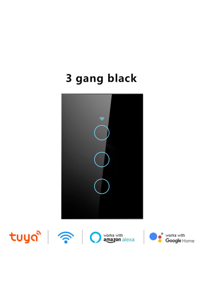 Choice4 3gang(black) Tuya US WiFi Smart Light Switch Neutral Wire/No Neutral ...