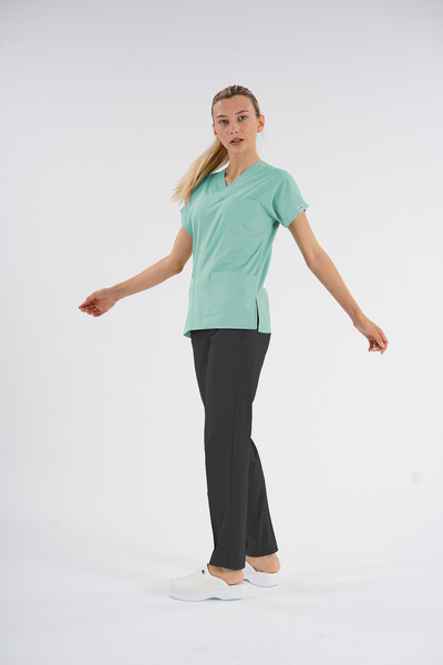Lion Üniforma Ice Green Dr.Greys Model Soft Lycra Nurse Doctor Jersey Scrubs Single Top Unisex Bat Sleeve