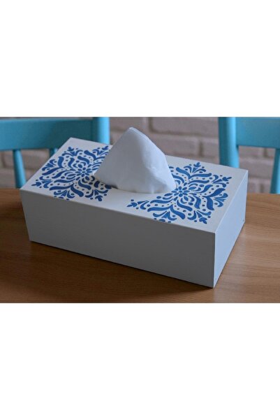 Decoratiuni Vintage Casa Retro Wooden napkin box, hand-painted, white with blue, 13 x 25 cm