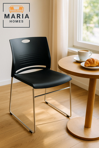 MARIA HOMES Black Stackable Plastic Chair with Chrome Legs – Modern Office & ...