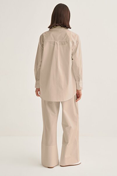 EBU Prive Women's Poplin Shirt Pants Suit Beige