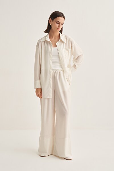 EBU Prive Women's Shirt Pants Set Gold Striped