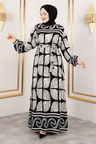 Tesettür Dünyası Oyster Patterned Viscose Dress Tsd250212 Gray