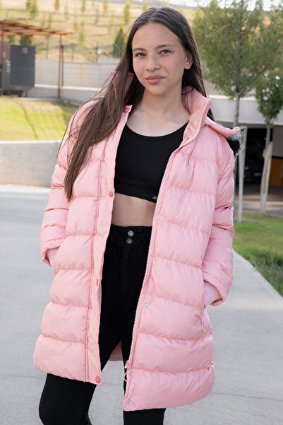 Cansın Mini Φουλάρια με κουκούλα για κορίτσια με επένδυση από γούνα σολομού 21320