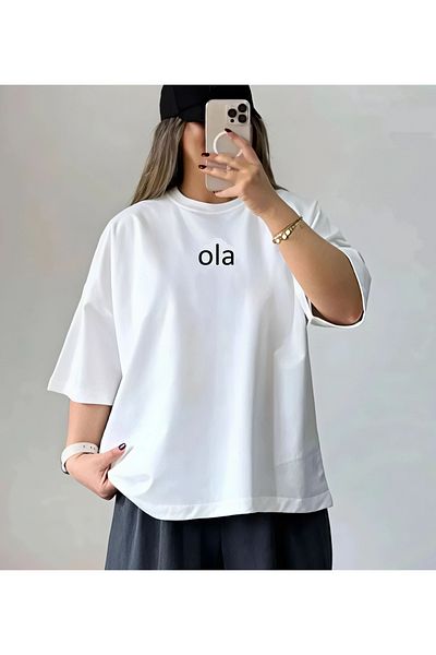 LAND MODA Printed Letter Cotton Oversize Women's Tshirt Large Size