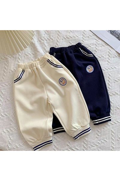 Generic Boys Elastic Waist Sweatpants with Cartoon Print, Comfortable Kids Pants Beige 120 (6 Years)
