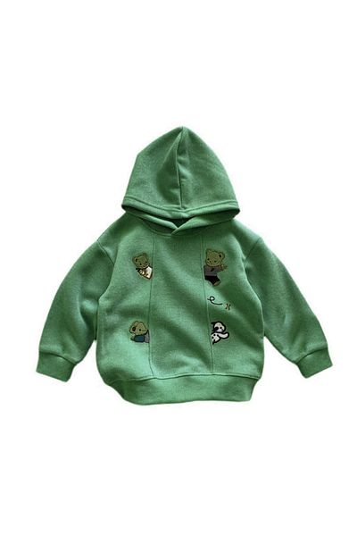 Generic Boys Hoodie Sweatshirt with Embroidered Print, Cute Cartoon Print Kids Top Green 90 (2-3 Years)