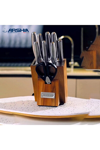 Arshia 🔪 Arshia German Knife Set, 10 Pieces with Elegant Wooden Holder - Sharp Steel + 2-Year Warranty + Gift