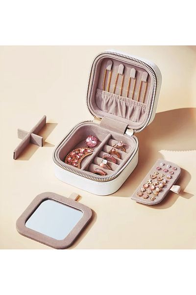 gaman Nwn-35 Luxury Mini Travel Jewelry Box -Jewelry Jewellery Organizer Portable with Mirror 10X10X5Cm
