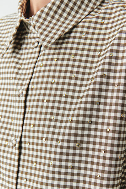 Exquise Μακρυμάνικο κανονικό καρό πουκάμισο με λεπτομέρεια από πέτρα