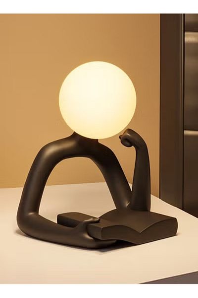 Raffine Thinker Statue Tricolor Night Light with USB – Modern Table Lamp & Decor for Home, 16x11.5x14.7cm