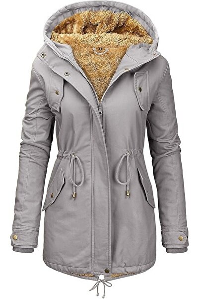 Vancavoo Γυναικείο Φλις μπουφάν με κουκούλα, casual φερμουάρ, γκρι, μέγεθος M,