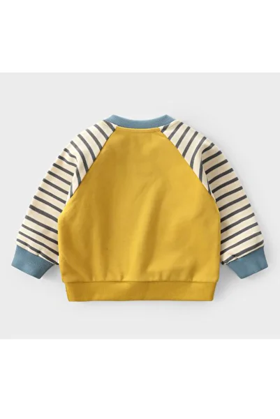 Generic Boys Long Sleeve Sweatshirt Stripe Raglan Crew Neck Yellow 130 (7Years)