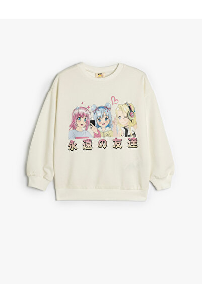 Koton Anime-Print Sweatshirt mit langen Ärmeln und Rundhalsausschnitt aus Baumwolle