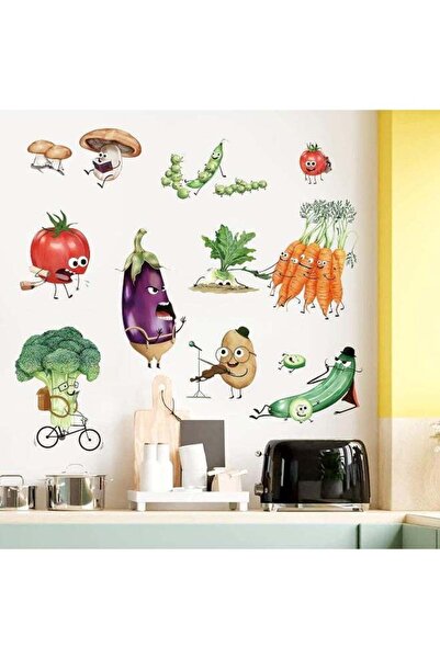 Emoda home Trove ملصقات حائط طعام المطبخ (100 × 100 سم) - ديكور خضروات كرتوني...