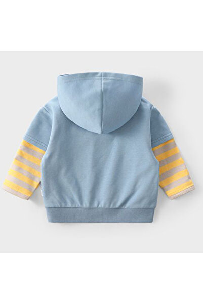 Generic Boys Playful Striped Hoodie Sweatshirt, Cartoon Print Kids Top Blue 110 (5 Years)