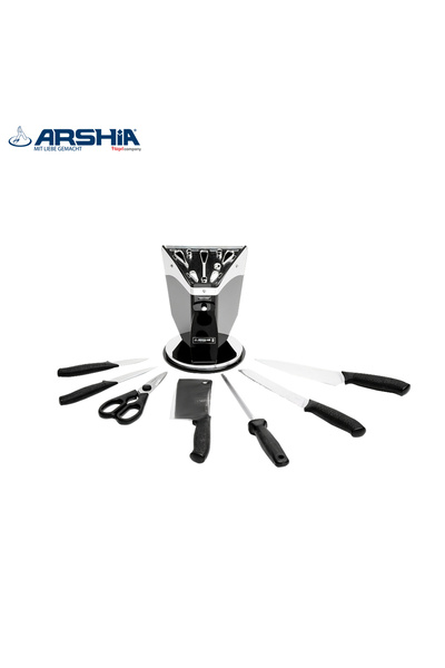 Arshia 🔪✨ German Arshia Knife Set - 8 Pieces with Stand - Stainless Steel, Modern Design, Two-Year Warranty
