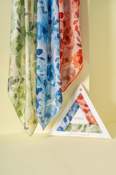 JAWEL Women's Peonia Soft Scarf Pack (Green-Indigo-Orange)