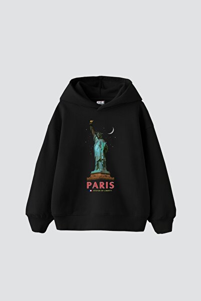 Tarzsokak Paris State Of Liberty Imprimat Oversize Unisex Negru