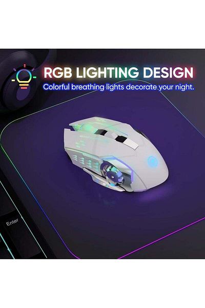 fulina Wireless Bluetooth Gaming Mouse RGB Rechargeable 2.4G USB with 7 Color Backlit,6 Buttons,for Laptop