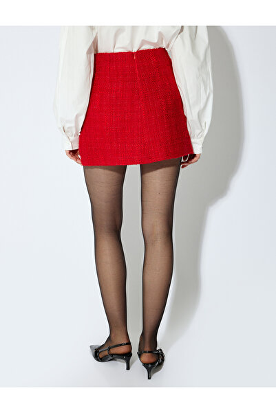 Koton A-Line Slit Mini Tweed Skirt with Bow Detail