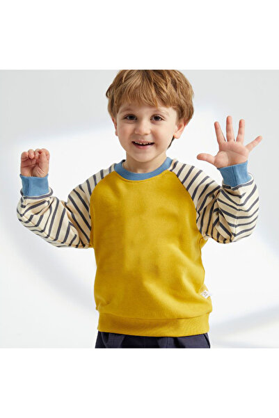 Generic Boys Long Sleeve Sweatshirt Stripe Raglan Crew Neck Yellow 130 (7Years)