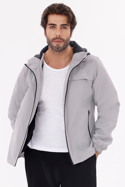 freemen Men's Light and Durable Stylish Seasonal Water and Windproof Raincoat with Light Gray Hood Nova Fabric