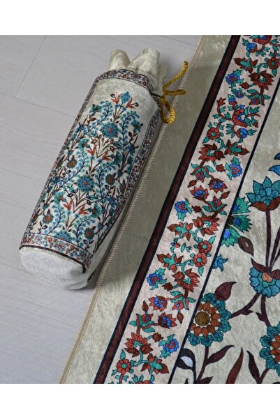 Bilenler Silk Textured Pouch Prayer Rug with Floral Pattern, Multicolored