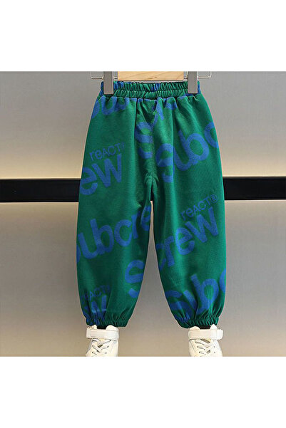 Generic Kids Elastic Waist Sweatpants Text Print for Unisex Green 100 (4Years)