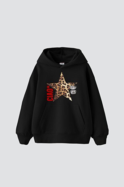 Tarzsokak Ciao Star Printed Oversize Unisex Negru
