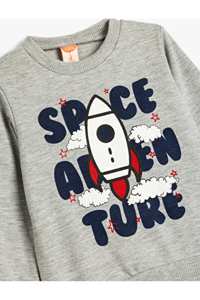 Koton Sweatshirt Uzay Baskılı Şardonlu Uzun Kollu Bisiklet Yaka
