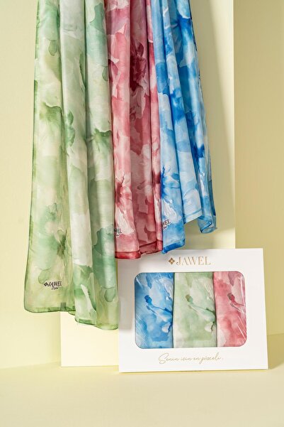 JAWEL Kadın Aquarelle Soft Şal Paketi (İndigo-Yeşil-Krem Bordo)