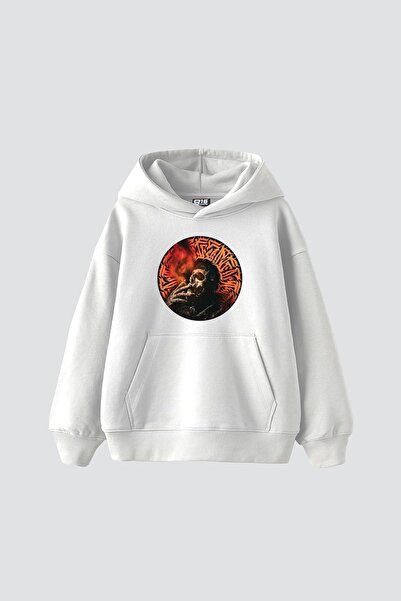 Tarzsokak Skull Man Smoke Printed Oversize Unisex Premium Alb