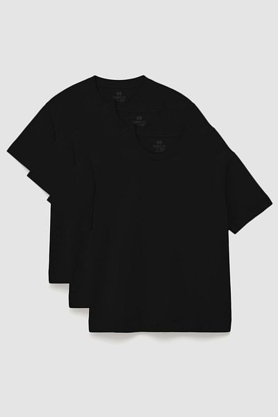 TOMMY LIFE Basic O Neck Large Size 3 Pack Black Men's T-Shirt 88072