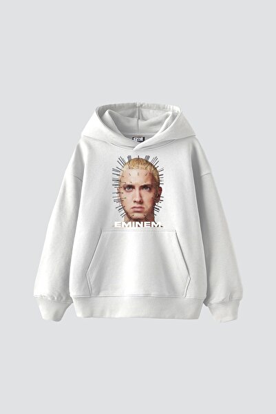 Tarzsokak إيمينيم مطبوع مقاس كبير للجنسين باللون الأبيض الفاخر