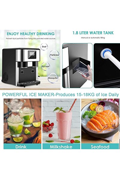 Generic 3-in-1 Countertop Ice Maker Machine 1.8L – Ice Crusher & Cold Water Dispenser for Party/bar/office
