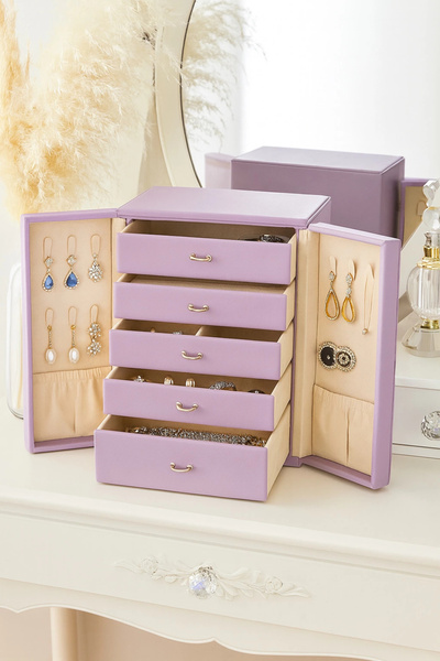 Evistro الجلد من الخارج والمخمل من الداخل 5 أدراج مجوهرات Bijoux صندوق مجوهرا...