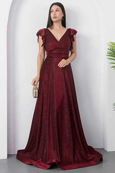 PULLIMM Kol Volanlı Simli Abiye Elbise 39925