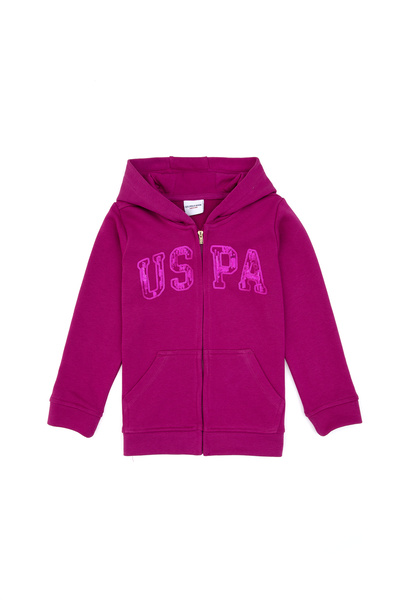 U.S. Polo Assn. Girl's Fuchsia Sequin Embroidered Hooded Basic Sweatshirt 50314936-Vr023