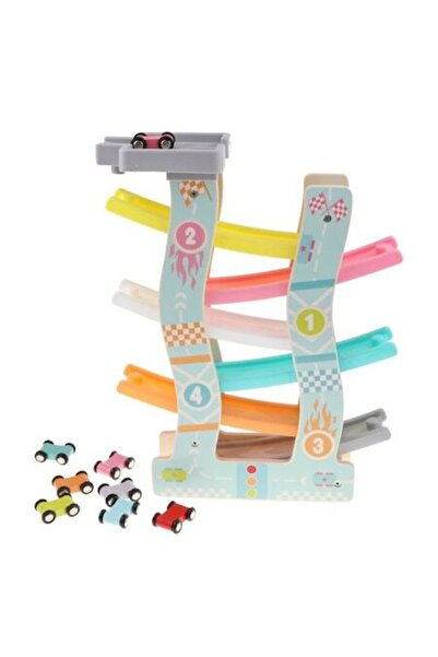 Dalip Baby Educational Interactive Wooden Race Track with 6 Lanes and Multicolor Cars DLP080